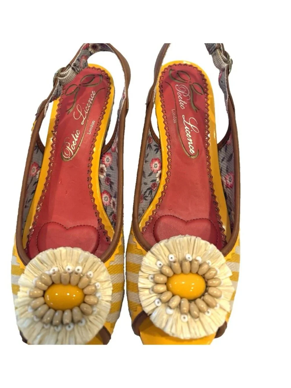 Poetic License Ava Sunshine Stripe Flower Wedge Slingback Sandals 36.5/ US 5-5.5